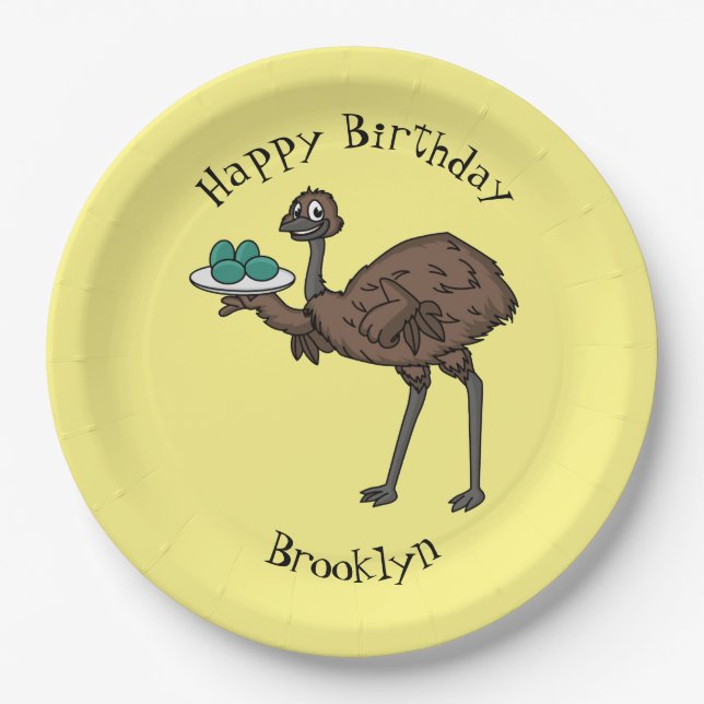 Emu with eggs cartoon illustration paper plate (Front)
