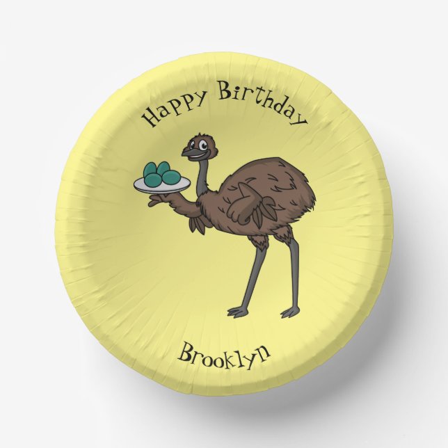 Emu with eggs cartoon illustration  paper plate (Front)
