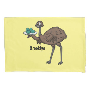 Emu with eggs cartoon illustration pillowcase