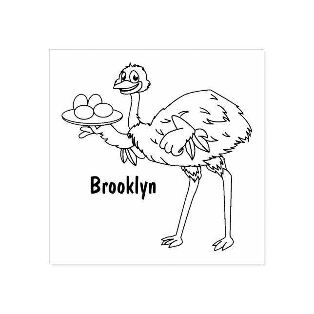 Emu with eggs cartoon illustration rubber stamp (Imprint)