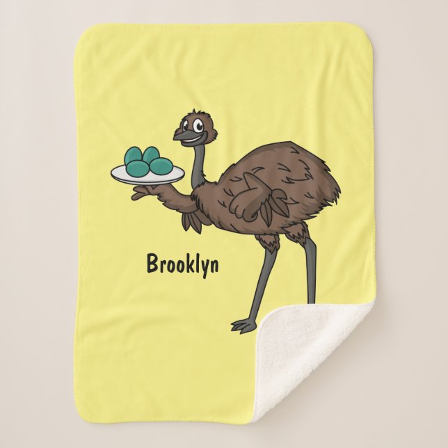 Emu with eggs cartoon illustration   sherpa blanket (Front)