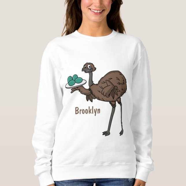Emu with eggs cartoon illustration sweatshirt (Front)