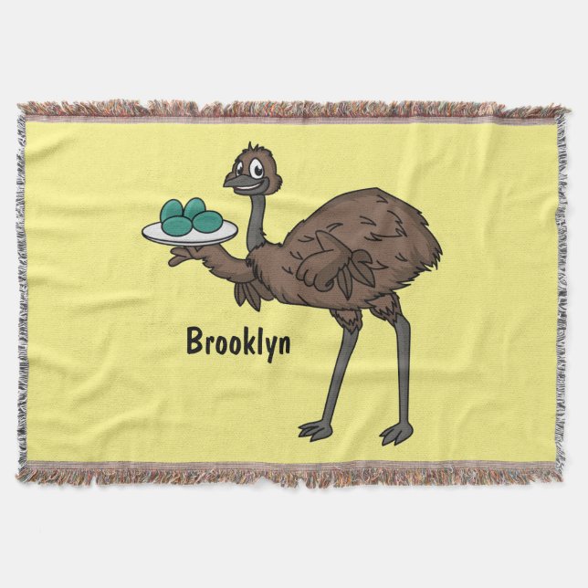 Emu with eggs cartoon illustration throw blanket (Front)