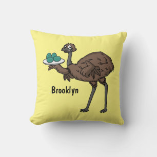 Emu with eggs cartoon illustration throw pillow