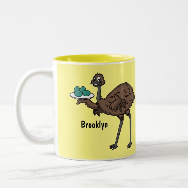 Emu with eggs cartoon illustration  Two-Tone coffee mug (Left)