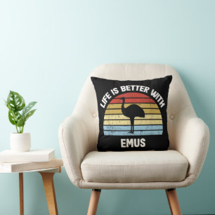 Emu with German Text Das Leben ist besser Throw Pillow
