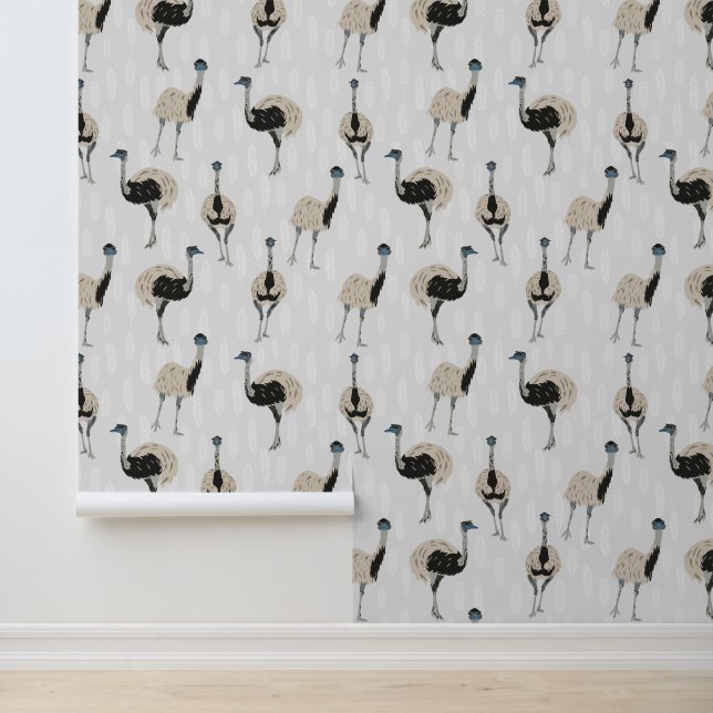 Emus Bird Lovers Patterned Wallpaper (Application)