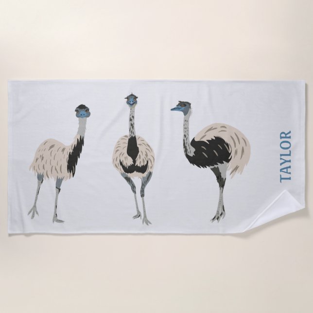 Emus Bird Lovers Personalized Beach Towel (Front)