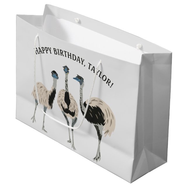 Emus Bird Lovers Personalized Large Gift Bag (Front Angled)