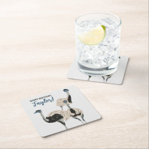 Emus Bird Lovers Personalized Party Square Paper Coaster