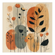 Art mural abstrait botanique boho moderne