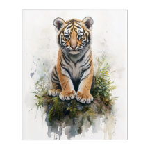 Bébé Tigre Adorable – Art Mural Aquarelle Acryliqu