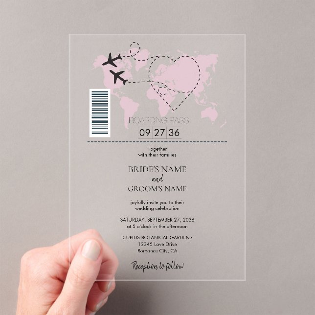 En Acrylique Destination Boarding Pass Mariage Invitations (In situ (ordinateur de poche))