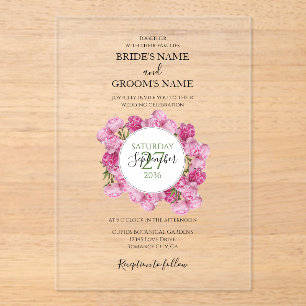 En Acrylique Elégant Peonies roses Invitations de mariage