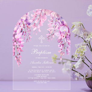 En Acrylique Invitations Acryliques de Baptême de la glycine ro