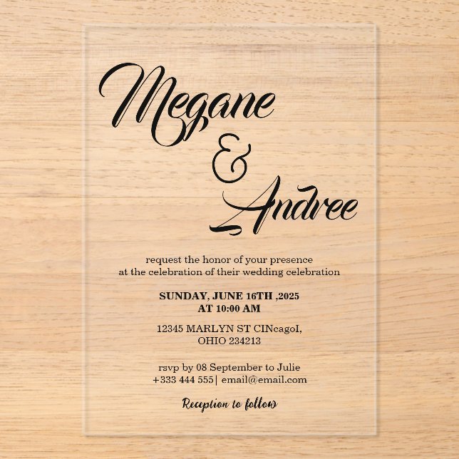 En Acrylique Invitations Acryliques Mariages modernes (Recto)
