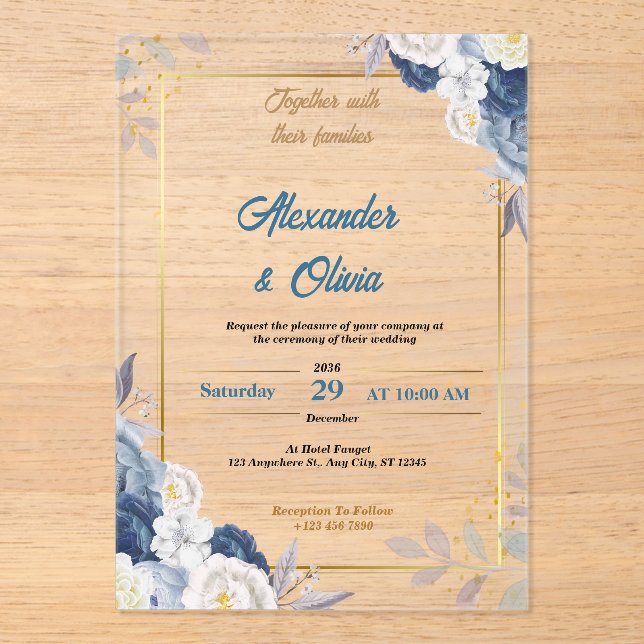 En Acrylique Invitations de mariage floral de luxe (Recto)