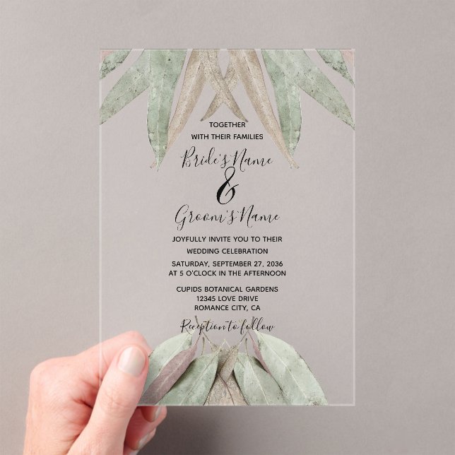 En Acrylique Invitations de mariage Rustique Eucalyptus feuille (In situ (ordinateur de poche))