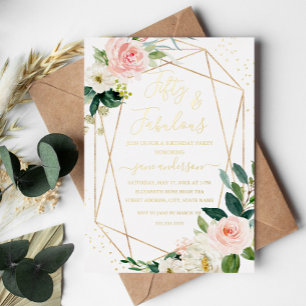 En Aluminium 50 & Fabuluxx Invitation Anniversaire Fleurs Or 