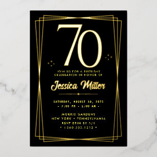 En Aluminium 70e anniversaire Rose de fête Gold Foil Invitation