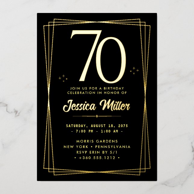 En Aluminium 70e anniversaire Rose de fête Gold Foil Invitation (Recto)