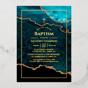 En Aluminium Agate Turquoise et Or Baptême Foil Invitation