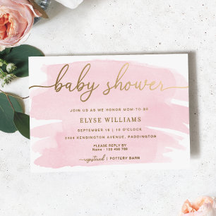 En Aluminium Aquarelle rose Baby shower Gold Foil Invitation