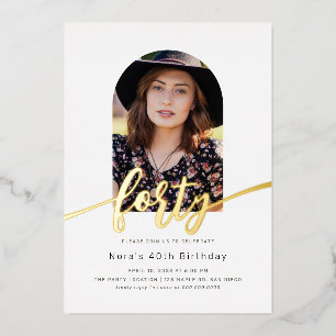En Aluminium Arc moderne Photo 40th Birthday Foil Invitation
