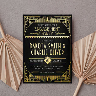 En Aluminium Art Deco Engagement Party Foil Invitation