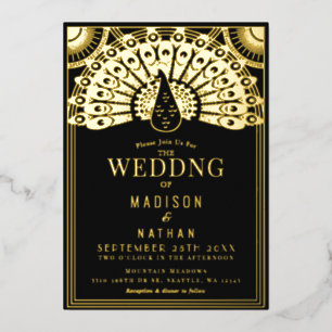 En Aluminium Art Déco Peacock Mariage Foil Invitation