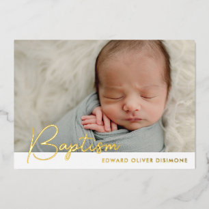 En Aluminium Baptême photo minimaliste Invitation Gold Foil