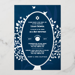 En Aluminium Bar Mitzvah Invitation VÉRITABLE FOIL Arbre de Vie