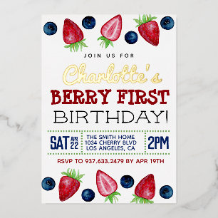 En Aluminium Berry First Birthday Strawberry Invitation