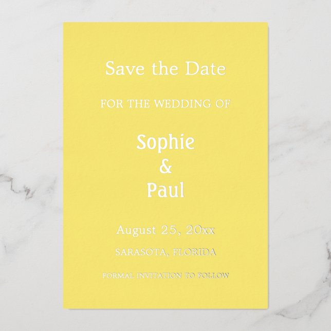 En Aluminium Beurre Jaune Enregistrer la date Foil Invitation (Recto)