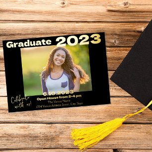 En Aluminium Black and Gold Photo Graduation Invitation Card
