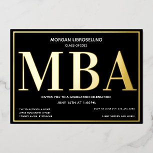 En Aluminium Black Gold MBA Graduation Foil Invitation