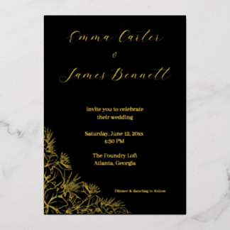 En Aluminium Black & Gold Modern Floral Wedding Foil Invitation