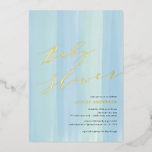 En Aluminium Bleu Aquarelle Bande Baby shower Foil Invitation