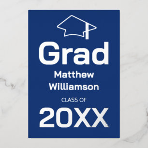 En Aluminium Bleu foncé Graduation Party Foil Invitation