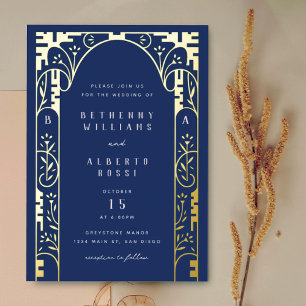 En Aluminium Blue Foil Art Nouveau Arch Foil Invitation