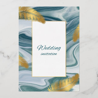 En Aluminium Blue Liquid Marble Wedding Invitation | Premium El
