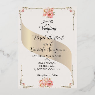 En Aluminium Blush Pink Floral Miniamilist Wedding Invitation