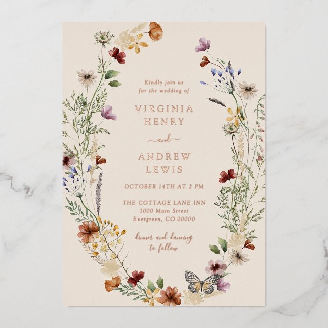 En Aluminium Boho Floral Rose Gold Mariage Foil Invitation (Recto)