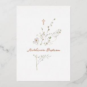 En Aluminium bouquet délicat Baptême Invitation feuille métalli