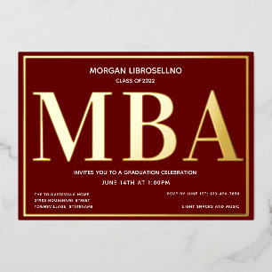 En Aluminium Bourgogne Gold MBA Graduation Foil Invitation