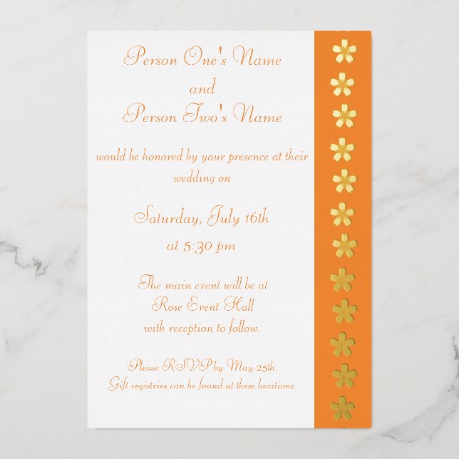 En Aluminium Charming Sakura dans Orange Foil Invitation (Recto)