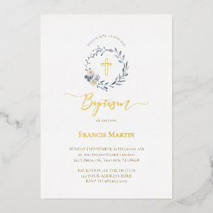 En Aluminium couronne de bleu poussiéreux Invitation de baptême