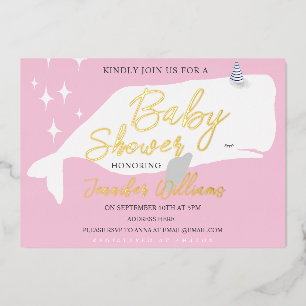 En Aluminium Cute White Whale Girl Baby shower rose Invitation