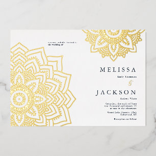 En Aluminium Délicat mandala Mariage d'or Foil Invitation