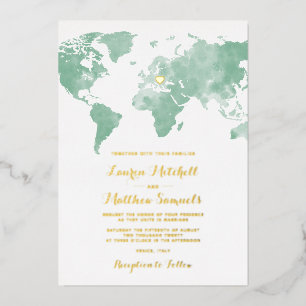 En Aluminium Destination Voyage Mariage Foil Invitation